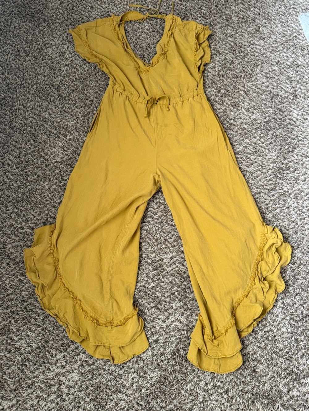 Free People Mustard Yellow Ruffle One-Piece jumper with pockets!!